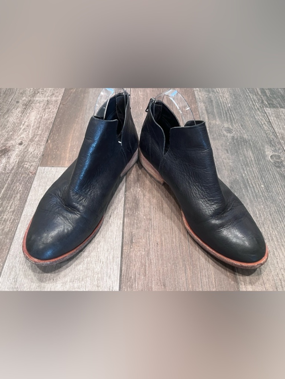 Kork Ease Renny Bootie Shoetie Black Zipper Shoes Wood Boots Leather 8.5M